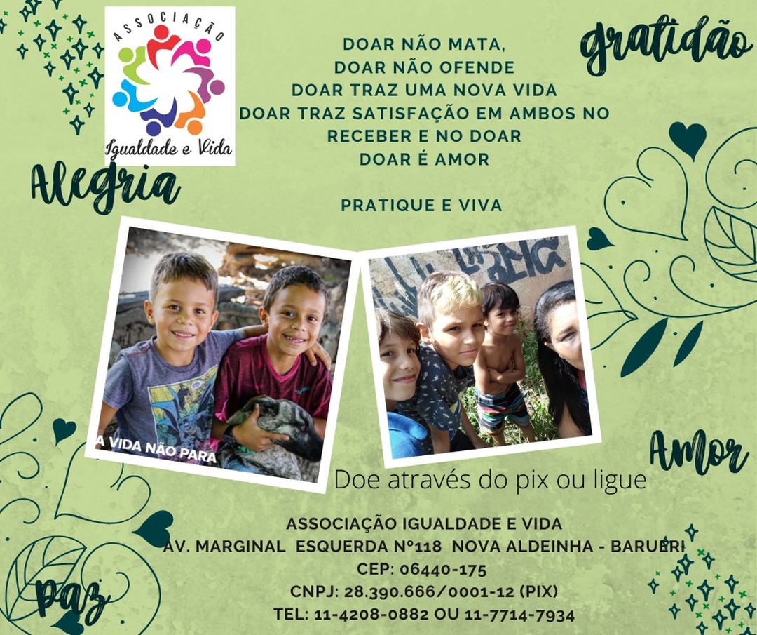 Crianças atendidas pela Associação Igualdade e Vida